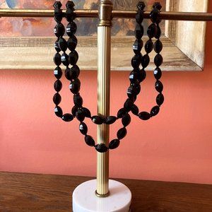 Vintage Jet Black Faucet Bead Necklace circa 1950's